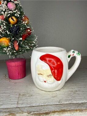 Vintage Christmas MG Japan Winking Santa Mini Mug Winking Eye #1642, Sticker